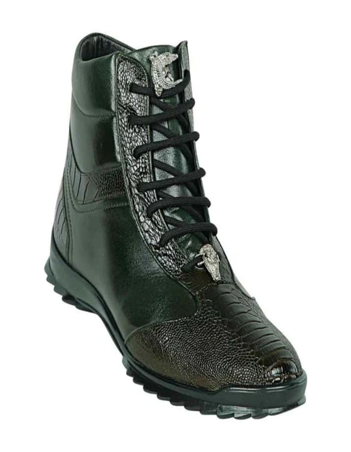 Olive Green Ostrich Leg High-Top Sneakers