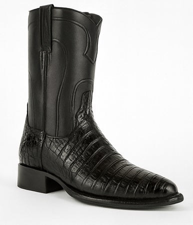 Black Caiman Belly Roper Cowboy Boots