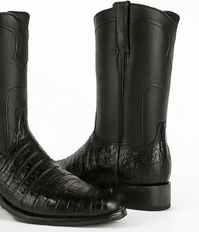 Black Caiman Belly Roper Cowboy Boots