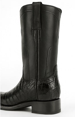 Black Caiman Belly Roper Cowboy Boots