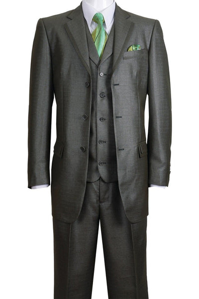 Mens Olive 3 Button Suit with Lapel Trim