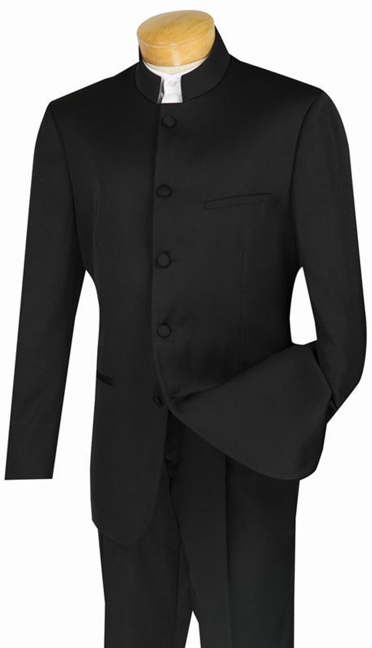 Lucci Banded Collar Fashion Suit - Black