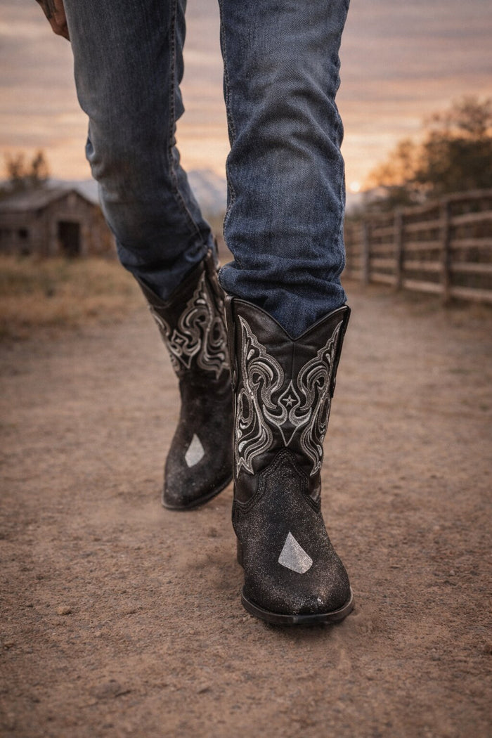 Los Altos Boots Black Genuine Stingray Mantarraya Skin Single Stone Western Cowboy Botas De Mantarraya - Mantarraya Boots (EE)