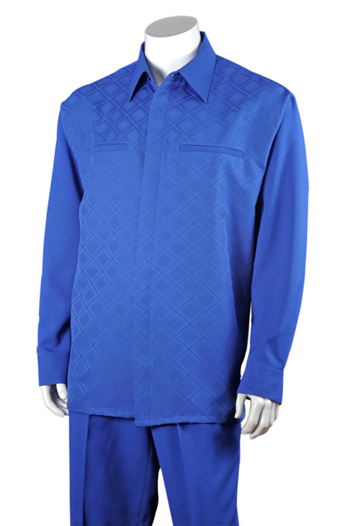 Mens Long Sleeve Diamond Plaid Walking Suit in Royal Blue