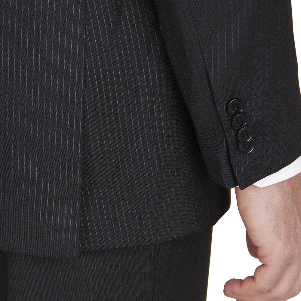 Modern Fit 2 Button Pinstripe Suit, Black