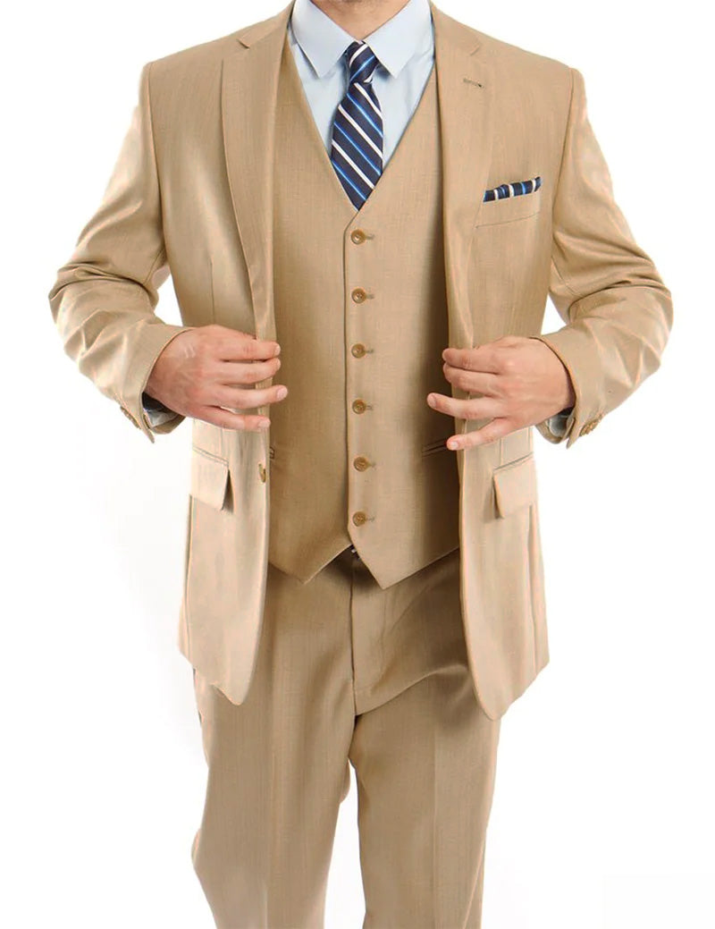 Light Beige Modern 3 Piece Suit with Vest