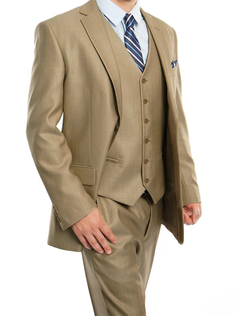 Stone Khaki 3 Piece Modern Fit Suit with Vest