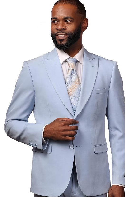 Vitali Men’s Sky Blue Solid Vested Suit, M1888 Formal Wedding Prom Dress Suit