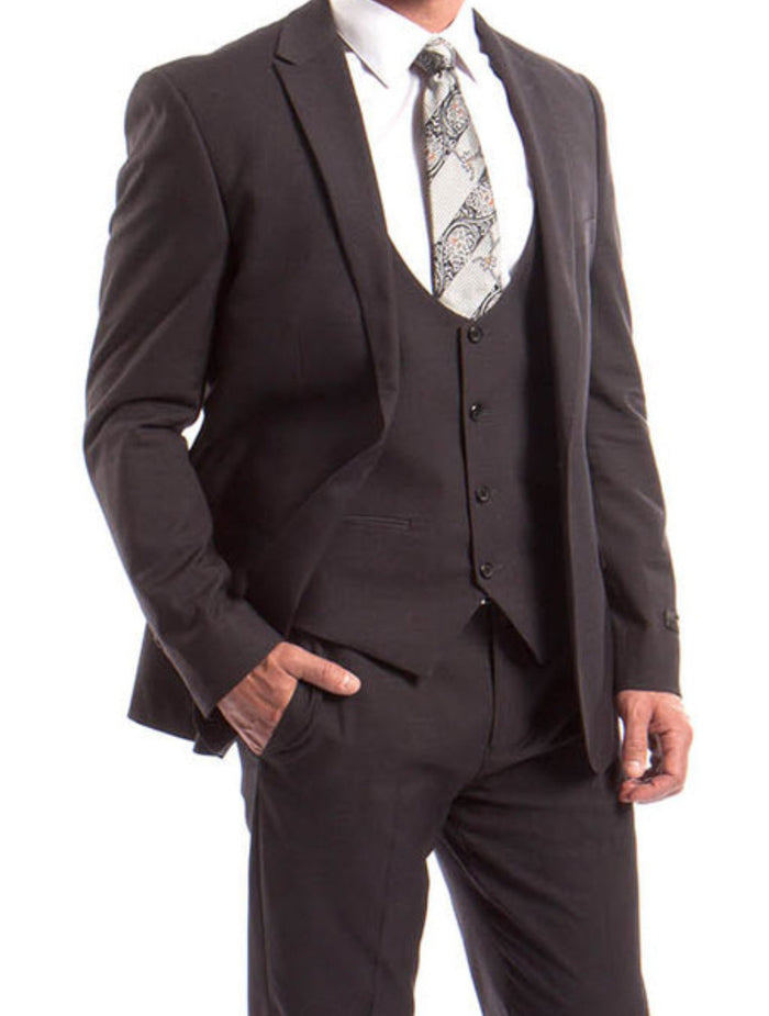 Gray Slim Fit Peak Lapel 3 Piece Suit
