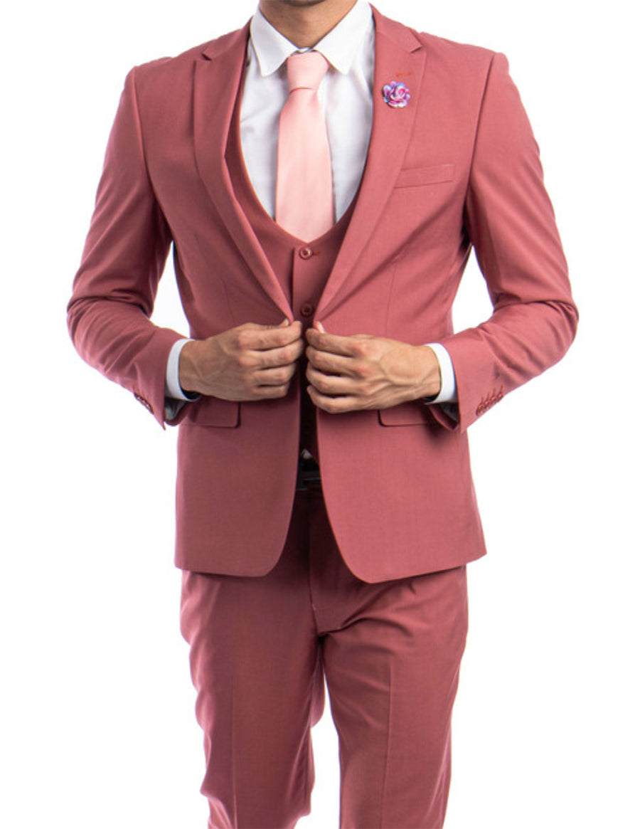 Coral Slim Fit Suit with Peak Lapel - 3 Piece