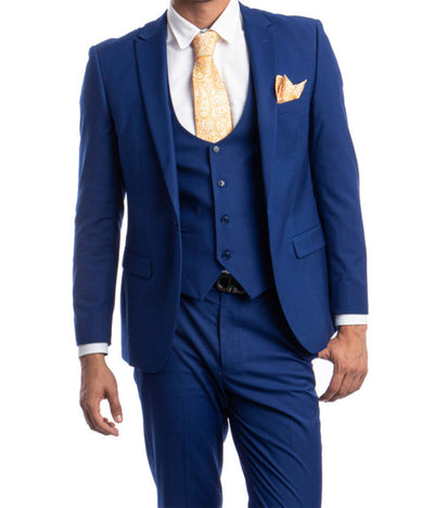 Indigo Slim Fit 3 Piece Suit with Peak Lapel