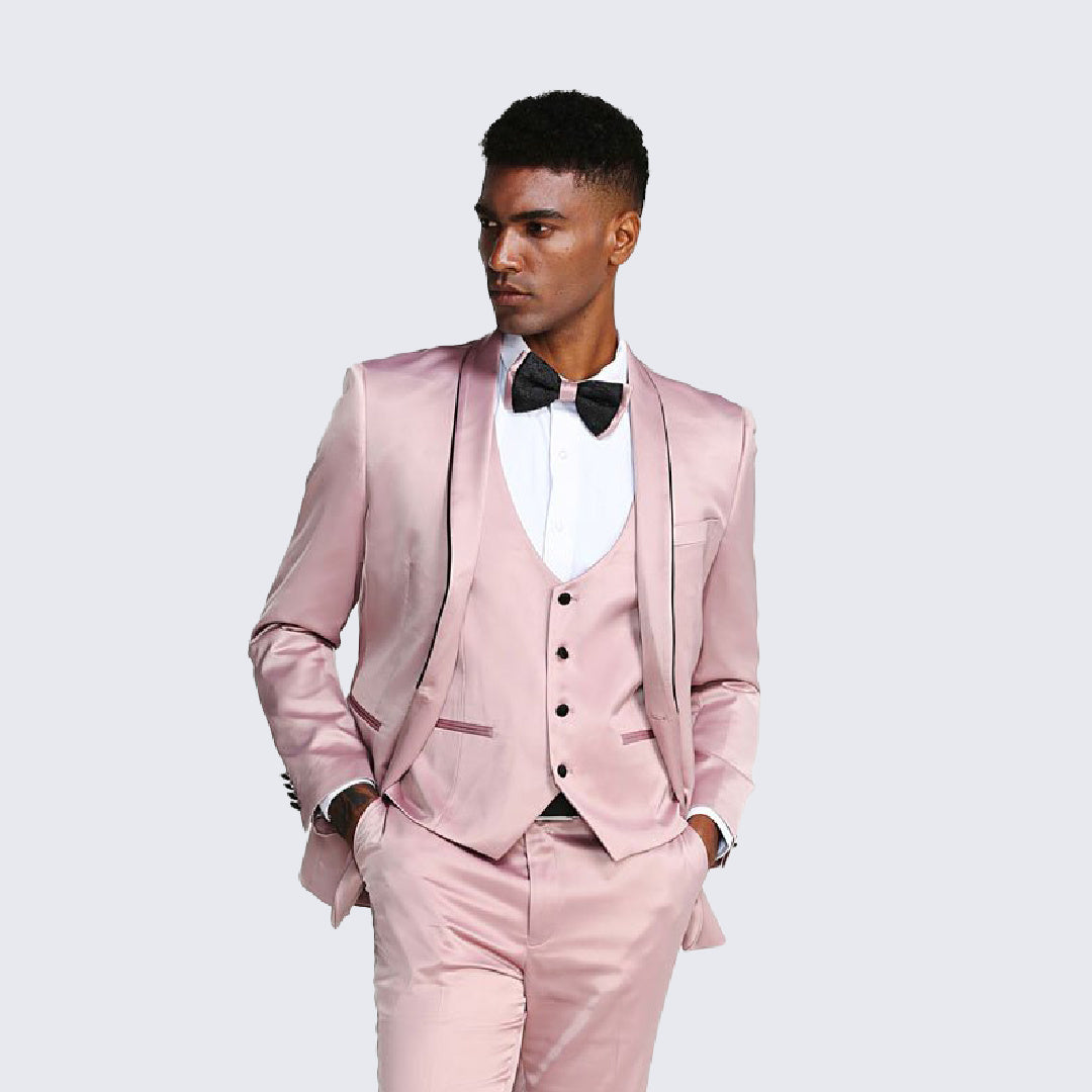 Dusty Rose Slim Fit Satin Tuxedo – Four Piece Set
