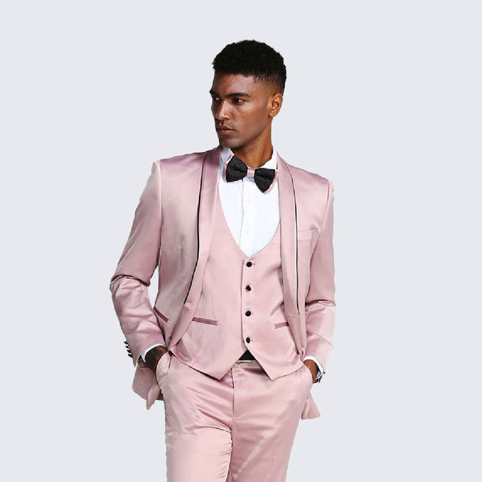 Dusty Rose Slim Fit Satin Tuxedo – Four Piece Set