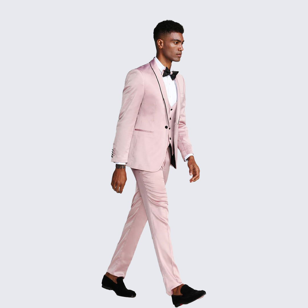 Dusty Rose Slim Fit Satin Tuxedo – Four Piece Set