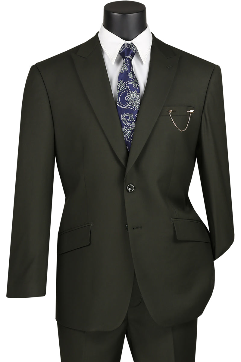 Olive Modern Fit 2 Piece Suit with Peak Lapel