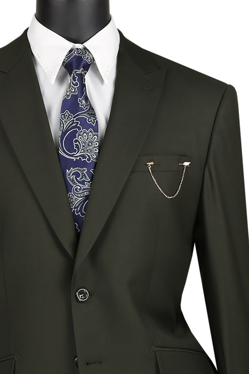 Olive Modern Fit 2 Piece Suit with Peak Lapel