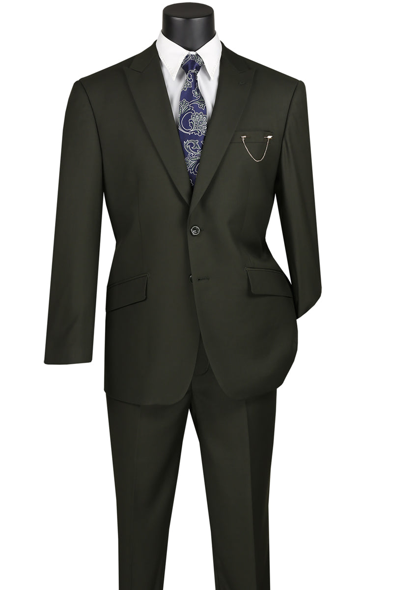 Olive Modern Fit 2 Piece Suit with Peak Lapel