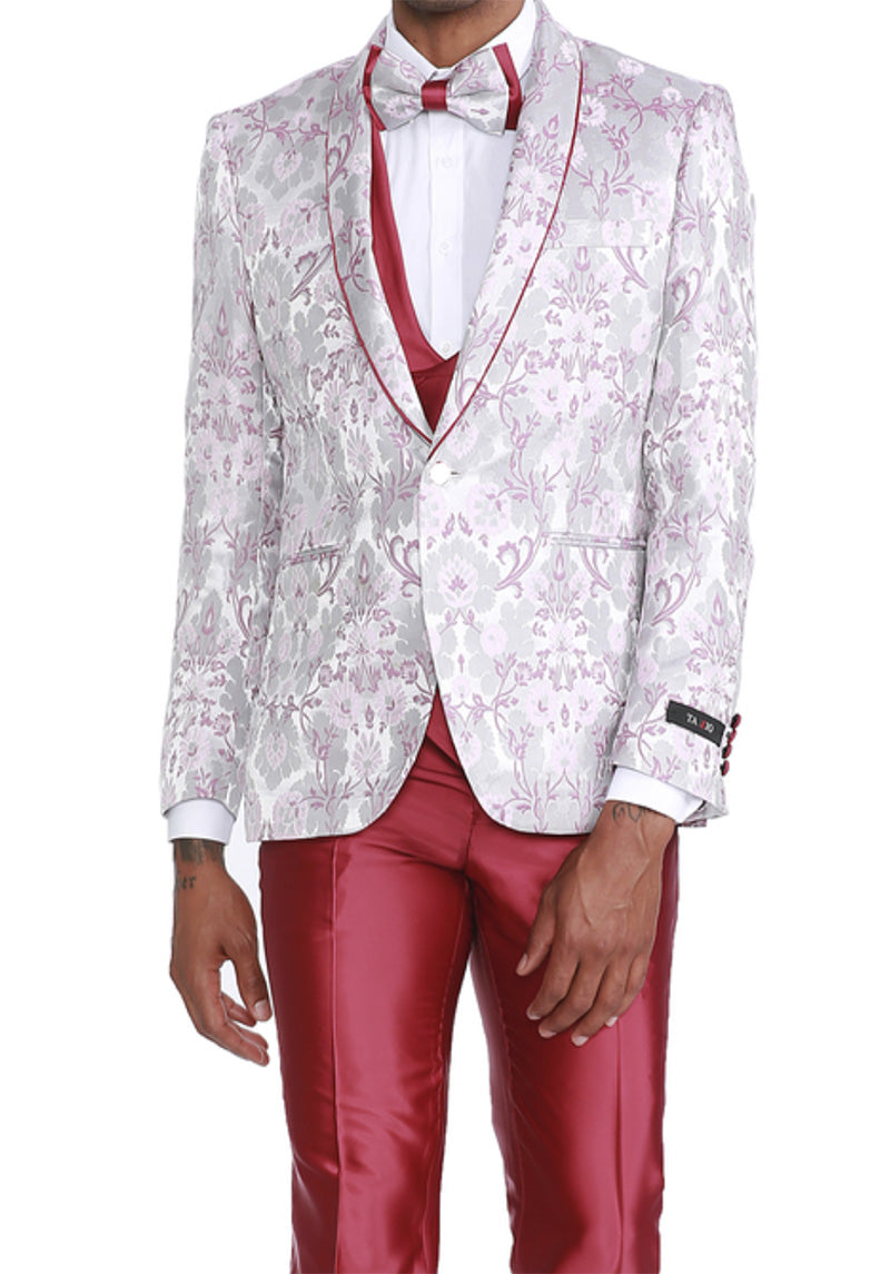 Pink 4 Piece Slim Tuxedo Floral Bow Tie Set