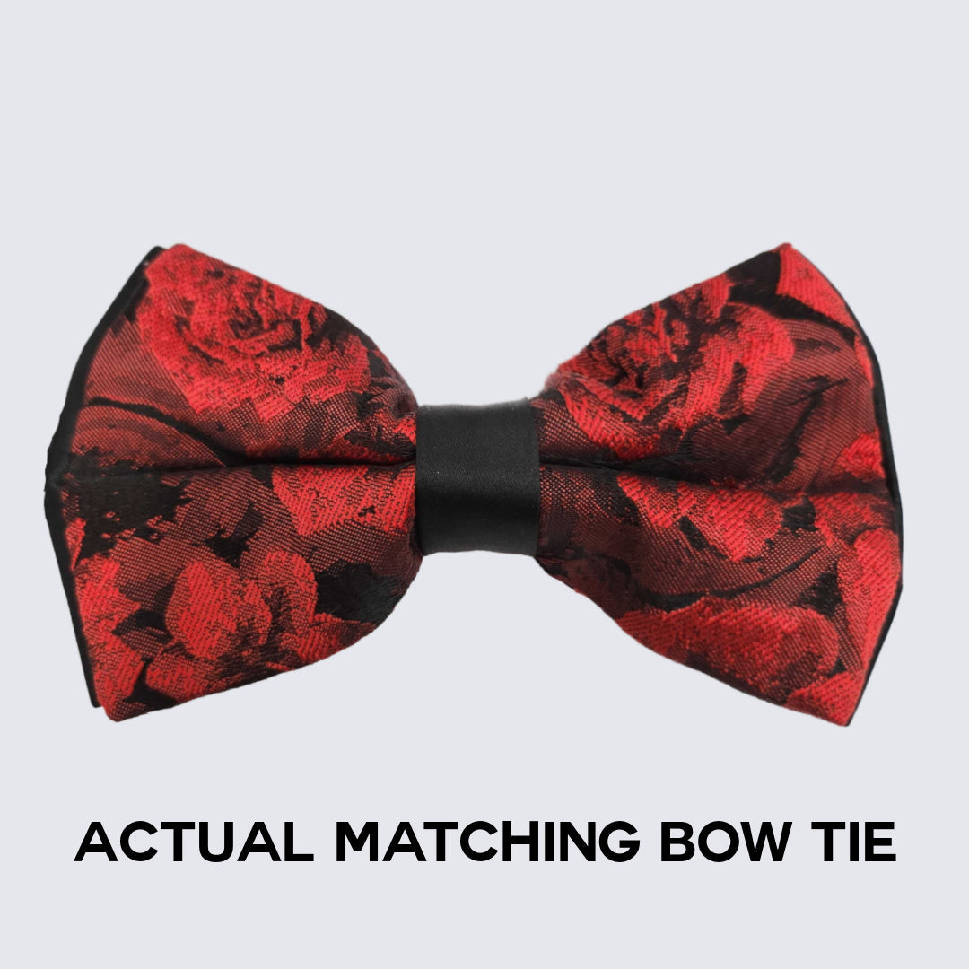 Red Floral Tuxedo with Shawl Lapel – 4 Piece Slim Fit Set