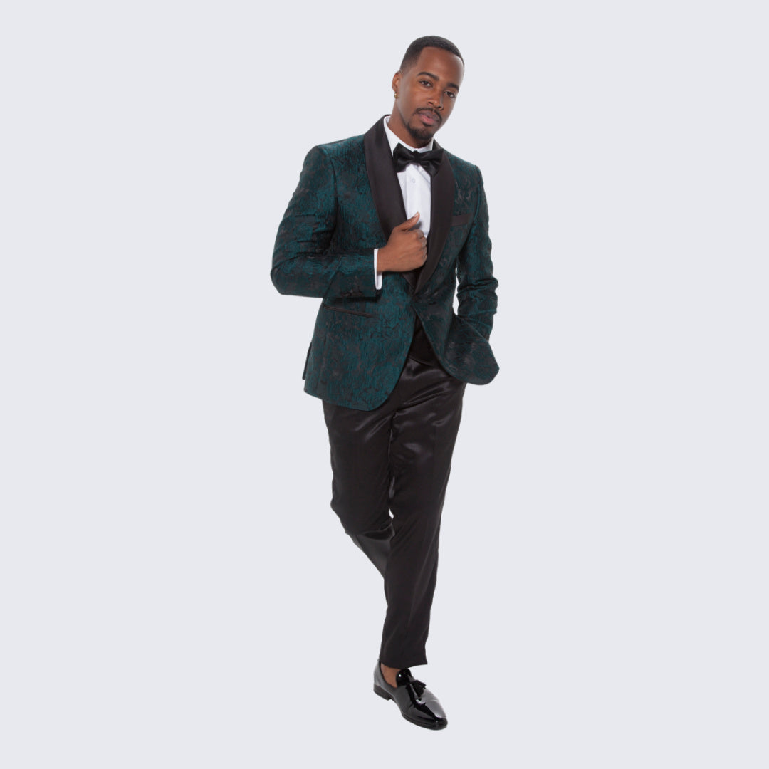 Hunter Green Floral Tuxedo with Shawl Lapel – 4 Piece Slim Fit Set