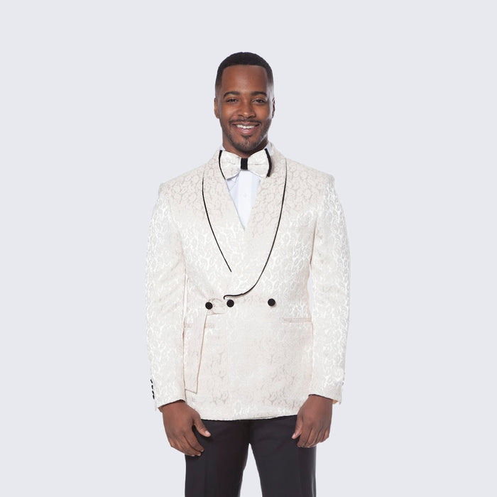 Champagne Double Breasted Paisley Tuxedo – Three Piece Set