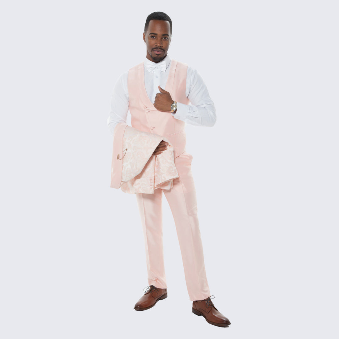 Pink Paisley Tuxedo with Shawl Lapel – 4 Piece Set