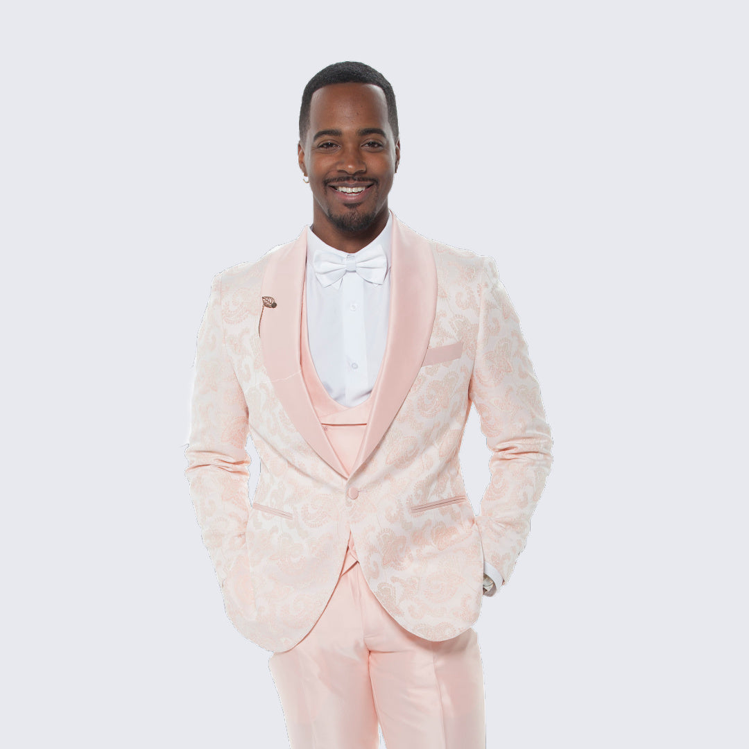 Pink Paisley Tuxedo with Shawl Lapel – 4 Piece Set