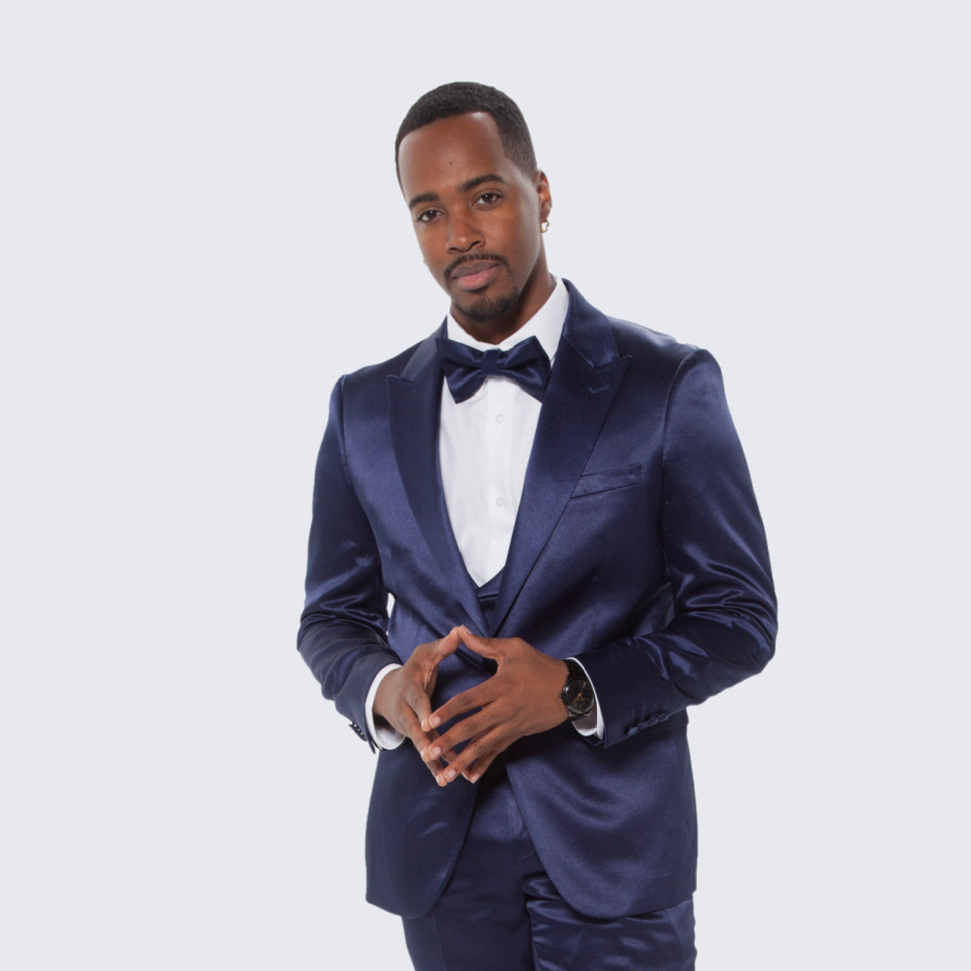 Blue Satin Tuxedo Set – 4-Piece Look for Wedding or Prom Nights