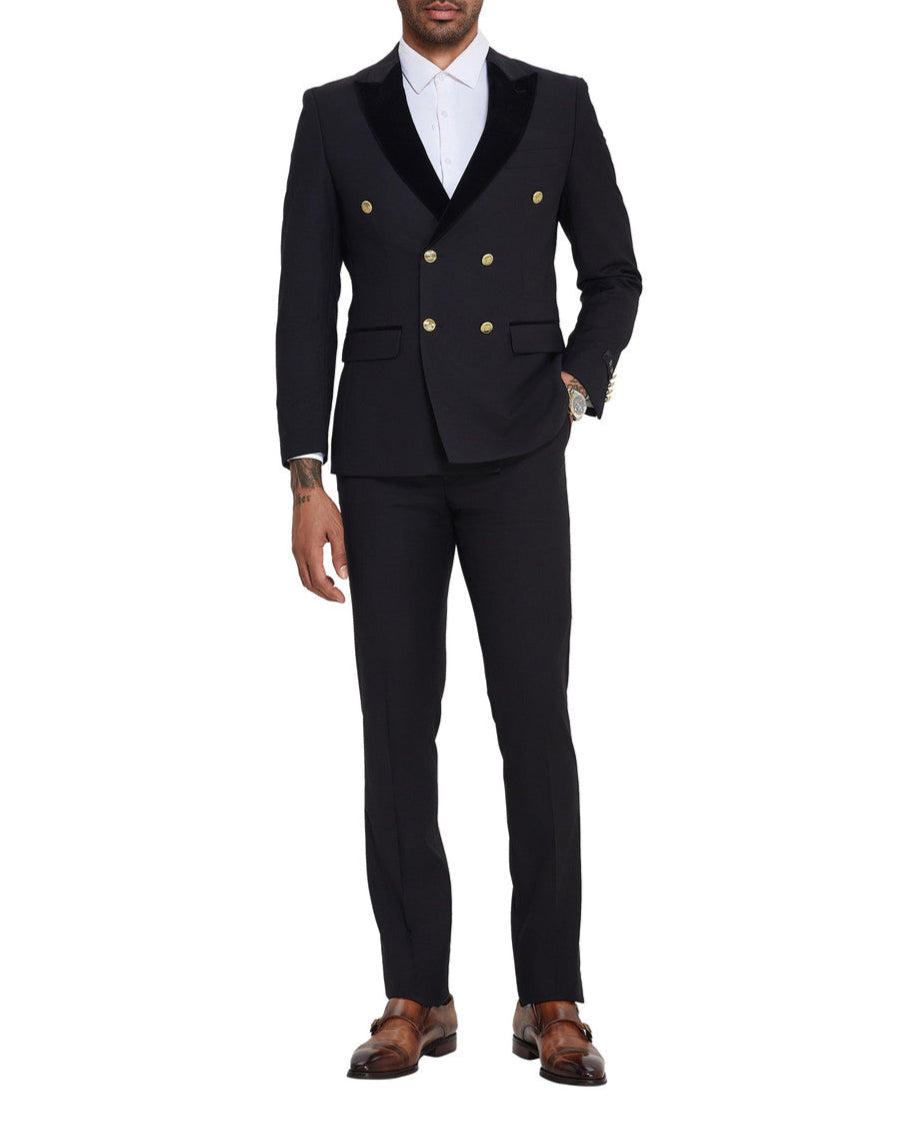 Black Slim Fit Double Breasted Tuxedo
