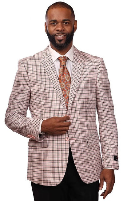 Vitali Peach Plaid Vested Modern Fit Suit M9014