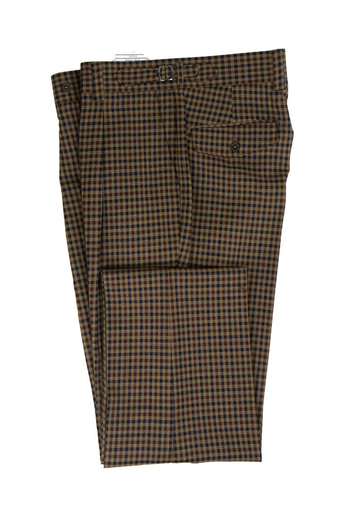 Tiglio Luxe Camel Navy Check Wool Marbella Pants
