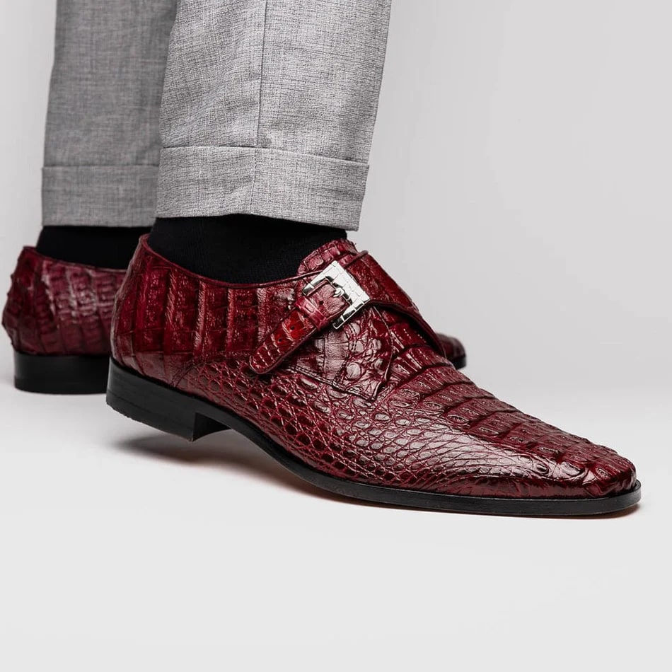 Marco Di Milano Wine Crocodile Monk Loafers