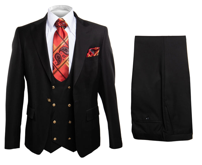 Rossi Man Max Slim Black 3-Piece Suit