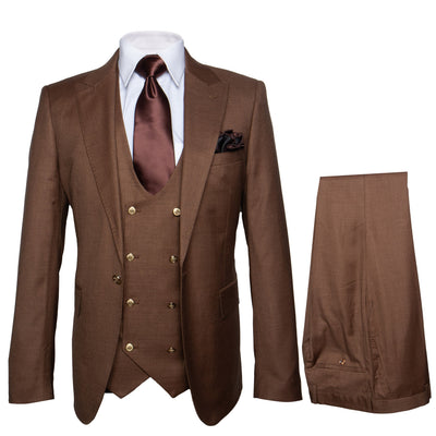 Rossi Man Slim Fit 3-Piece Suit Brown