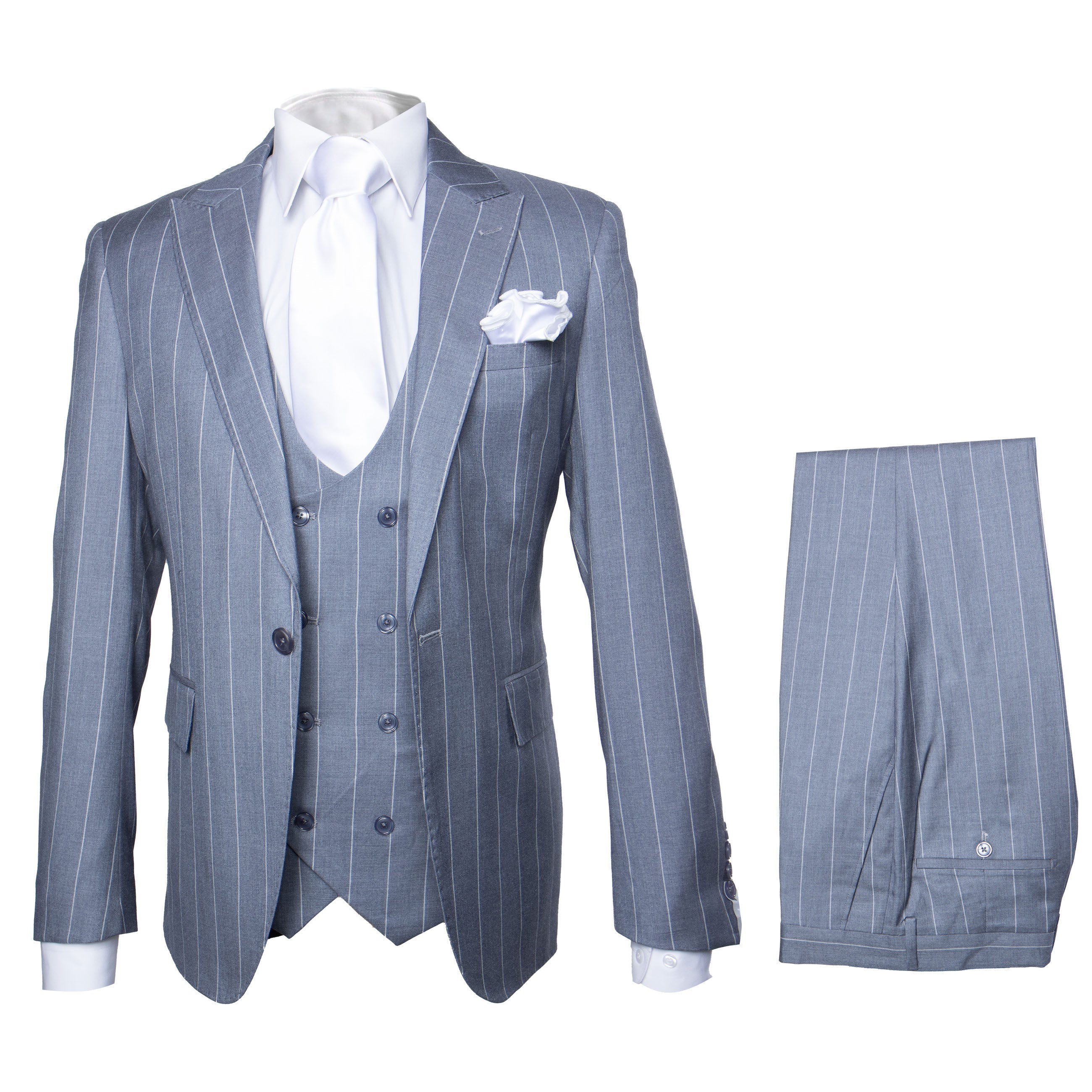 Rossi Man Grey Pinstripe 3-Piece Suit Slim Fit