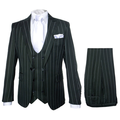 Rossi Man Slim Fit Green Pinstripe 3 Piece Suit