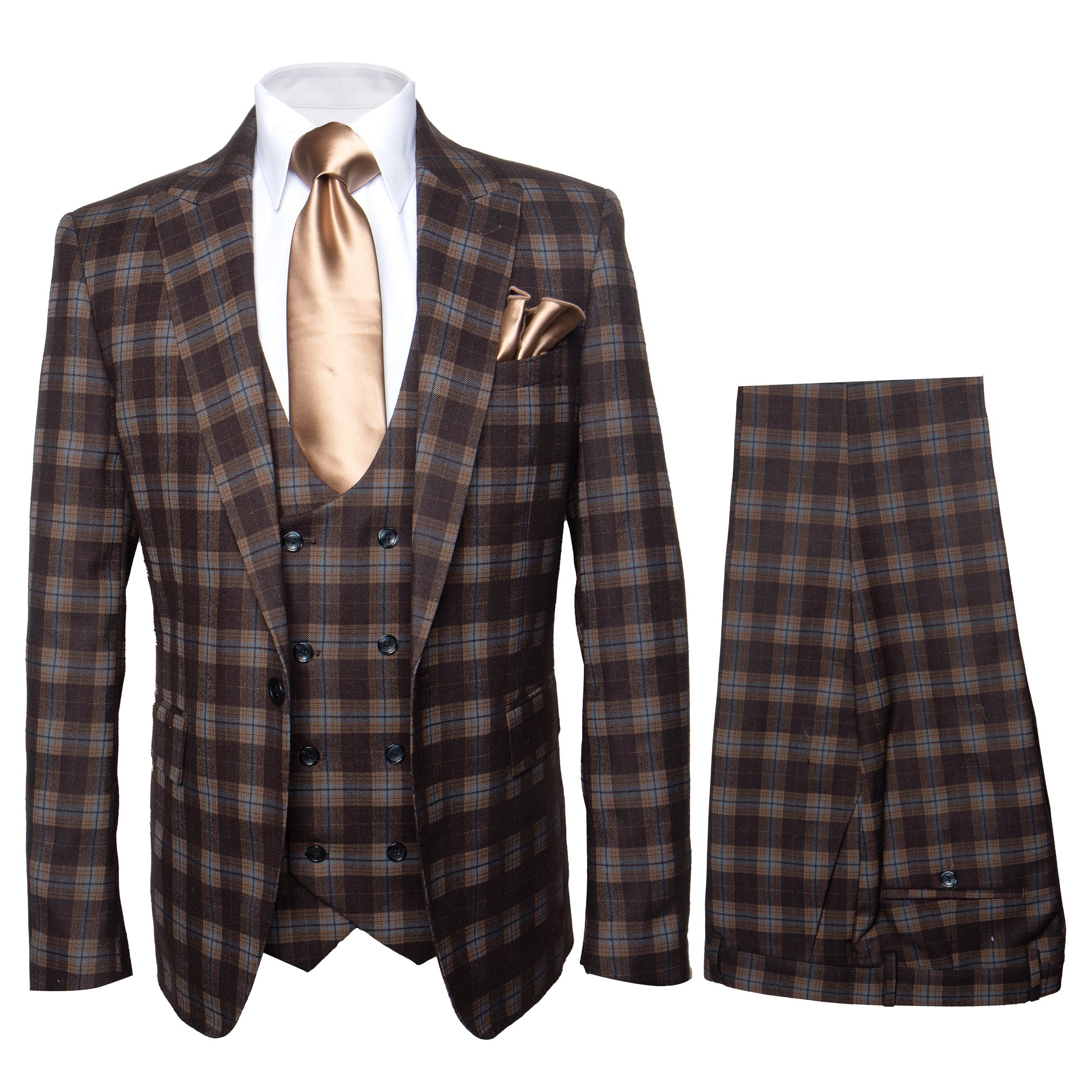 Brown Slim Fit 3-Piece Suit by Rossi Man Max