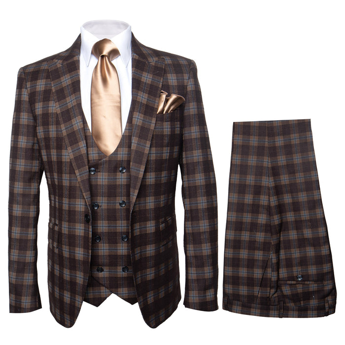 ROSSI MAN Slim Fit Three Piece Plaid Suit