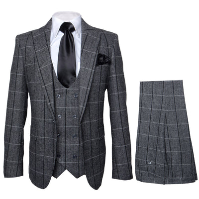 Rossi Man Slim Fit 3 Piece Plaid Brown Suit