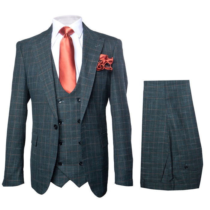 Rossi Man Max RM1788 Men’s Teal Plaid 3 Piece Suit, Slim Fit Formal Wedding Prom Dress Suit