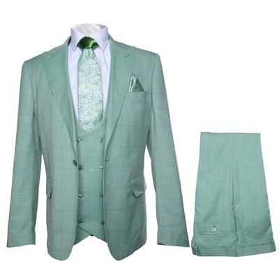 ROSSI MAN Slim Green Check 3-Piece Suit