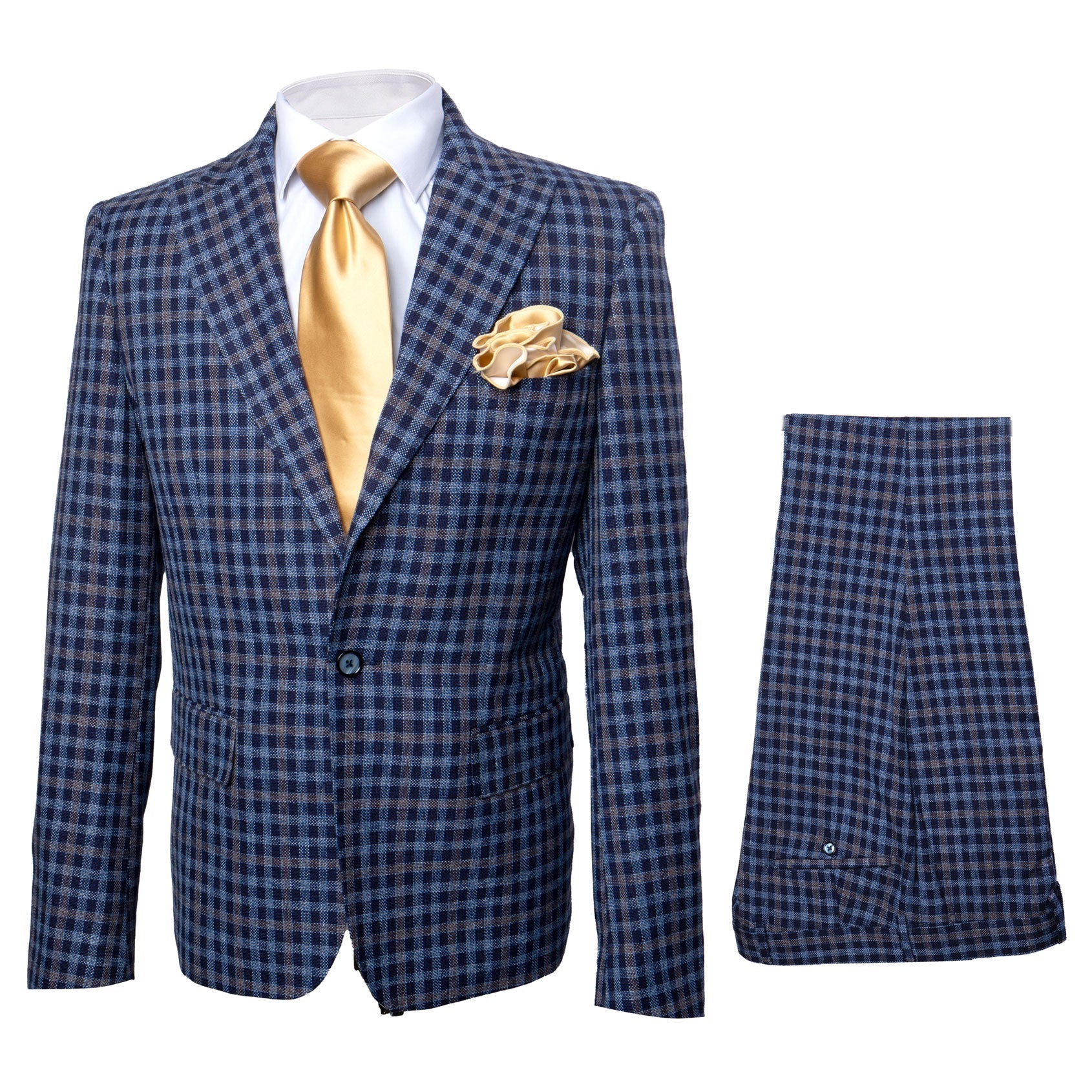 ROSSI MAN Slim Fit 3 Piece Blue Plaid Suit