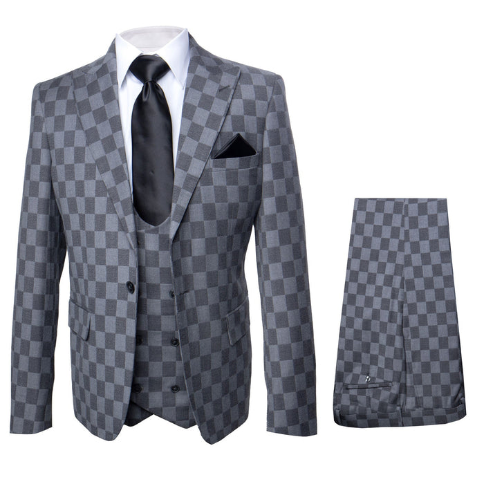 Slim Fit Grey Check 3 Piece Suit by ROSSI MAN