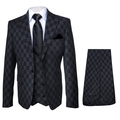 ROSSI MAN Slim Black Check 3 Piece Suit