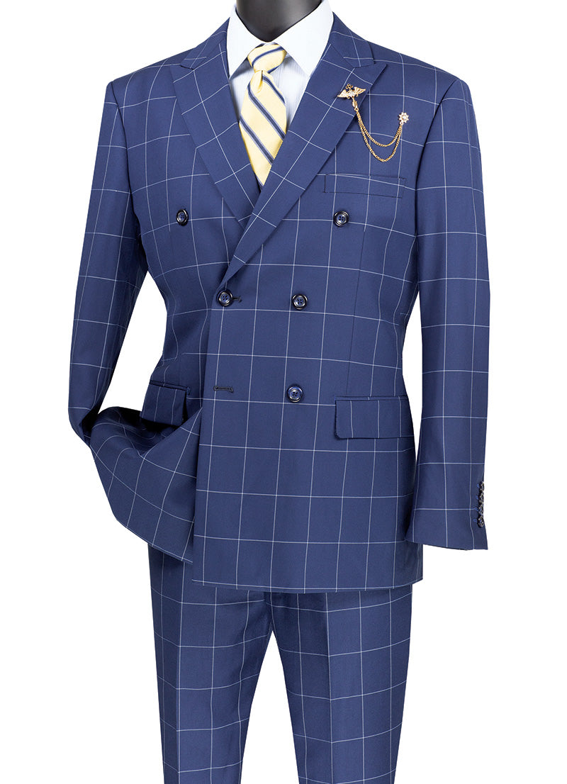 Naples Blue Modern Double Breasted Windowpane Suit