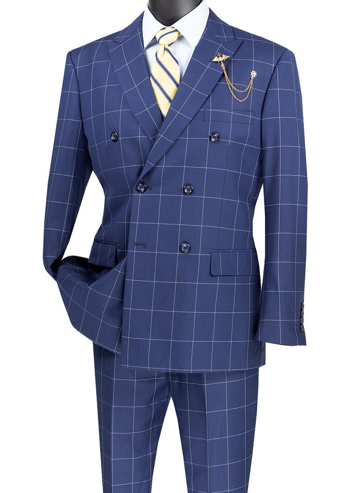 Naples Blue Modern Double Breasted Windowpane Suit