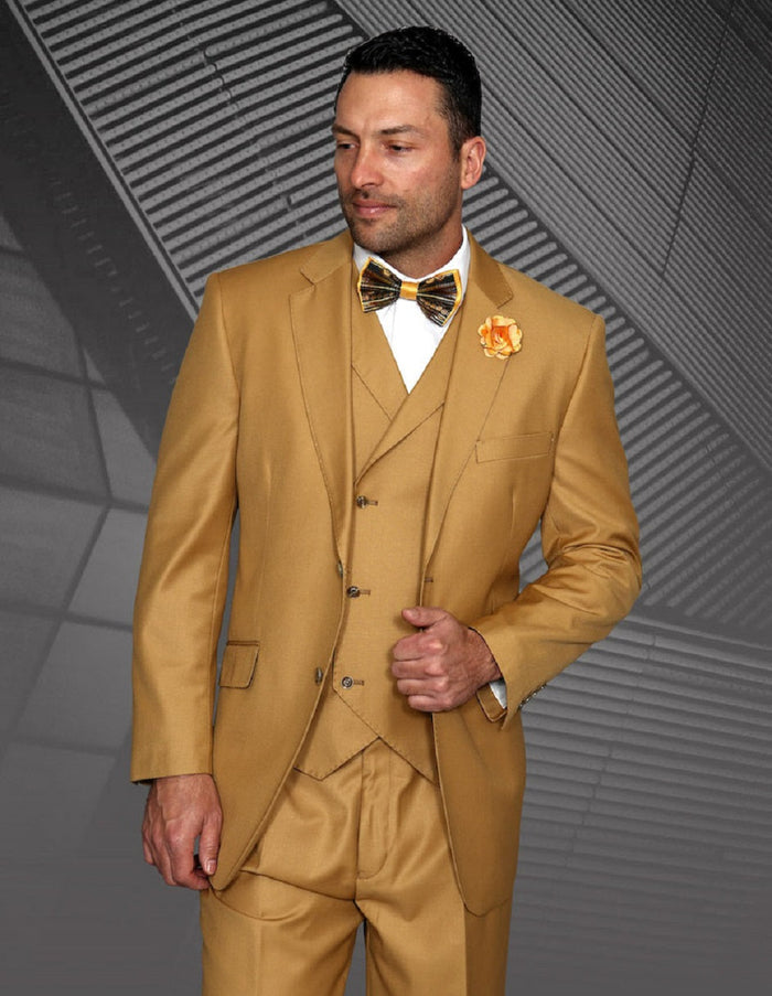 Classic Camel Pleated Suit with Double Breasted Vest