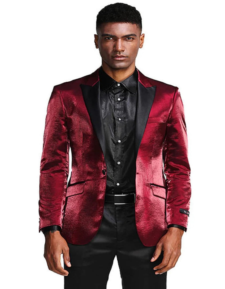 Slim Fit Satin Burgundy Tuxedo Jacket