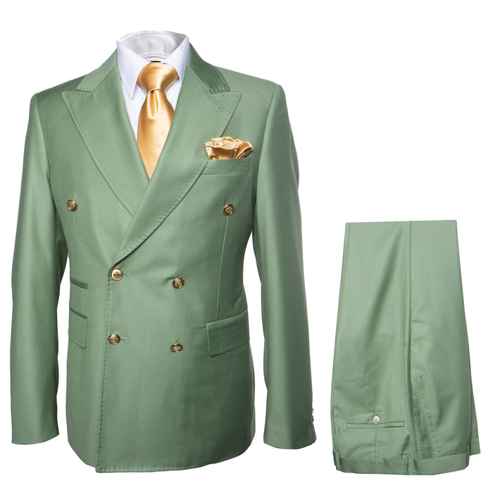 Rossi Man Milano Men’s Sage Green Double-Breasted Suit – Gold Button Wedding, Prom and Formal Suit