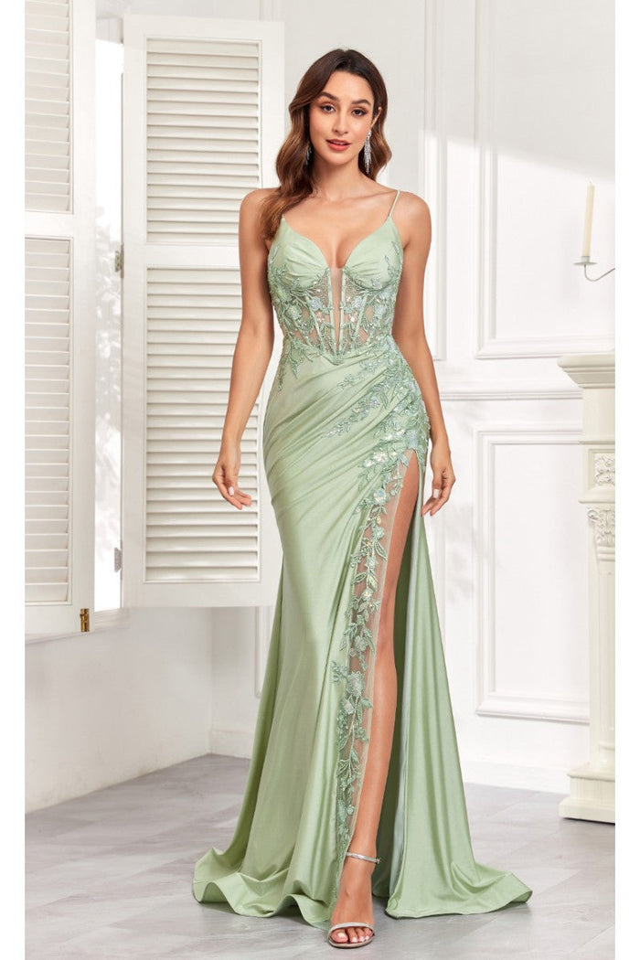 High Couture MJ1012 Prom Long Corset Fitted Sequin Formal Evening Gown